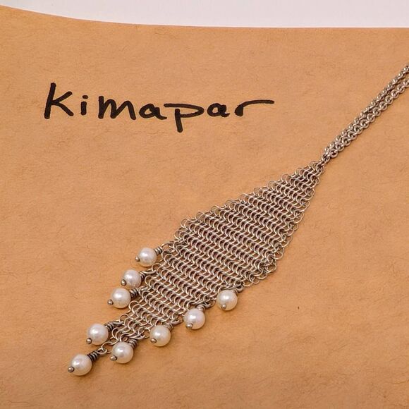 Tiffany Elsa Peretti Mesh Fringe Pendant necklace sterling with small pearls - Picture 6 of 11